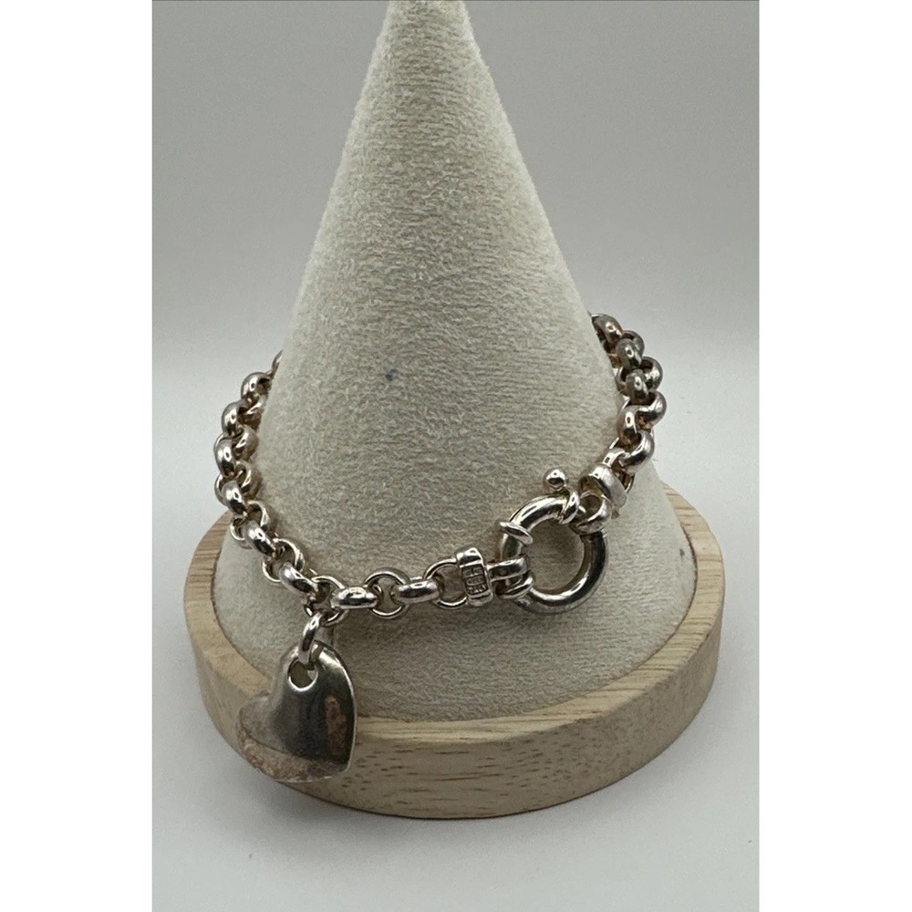 Chunky Milor Italy S925 Rolo Chain Heart Charm Bracelet Love Cherish - Picture 6 of 9